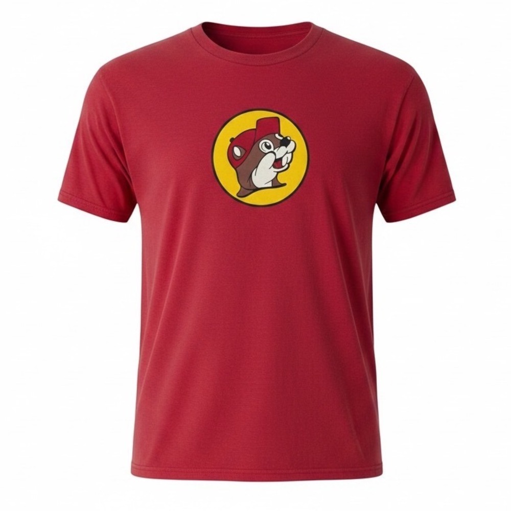 Buc-ee's Mens Large Red Short Sleeve Graphic Beaver Logo T-Shirt RN86068